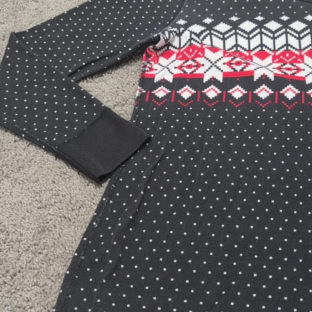 Hanna Andersson Pajama Long Sleeve Top Black Red Snowflake Fair Isle Print XL‎